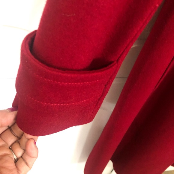 Express Red Long Wool Trench Coat: Timeless Fall-Winter Like New. 43 inches long - Picture 3 of 9